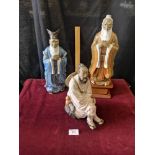 Large Oriental figure on plinth stand together with 2 large oriental figure.