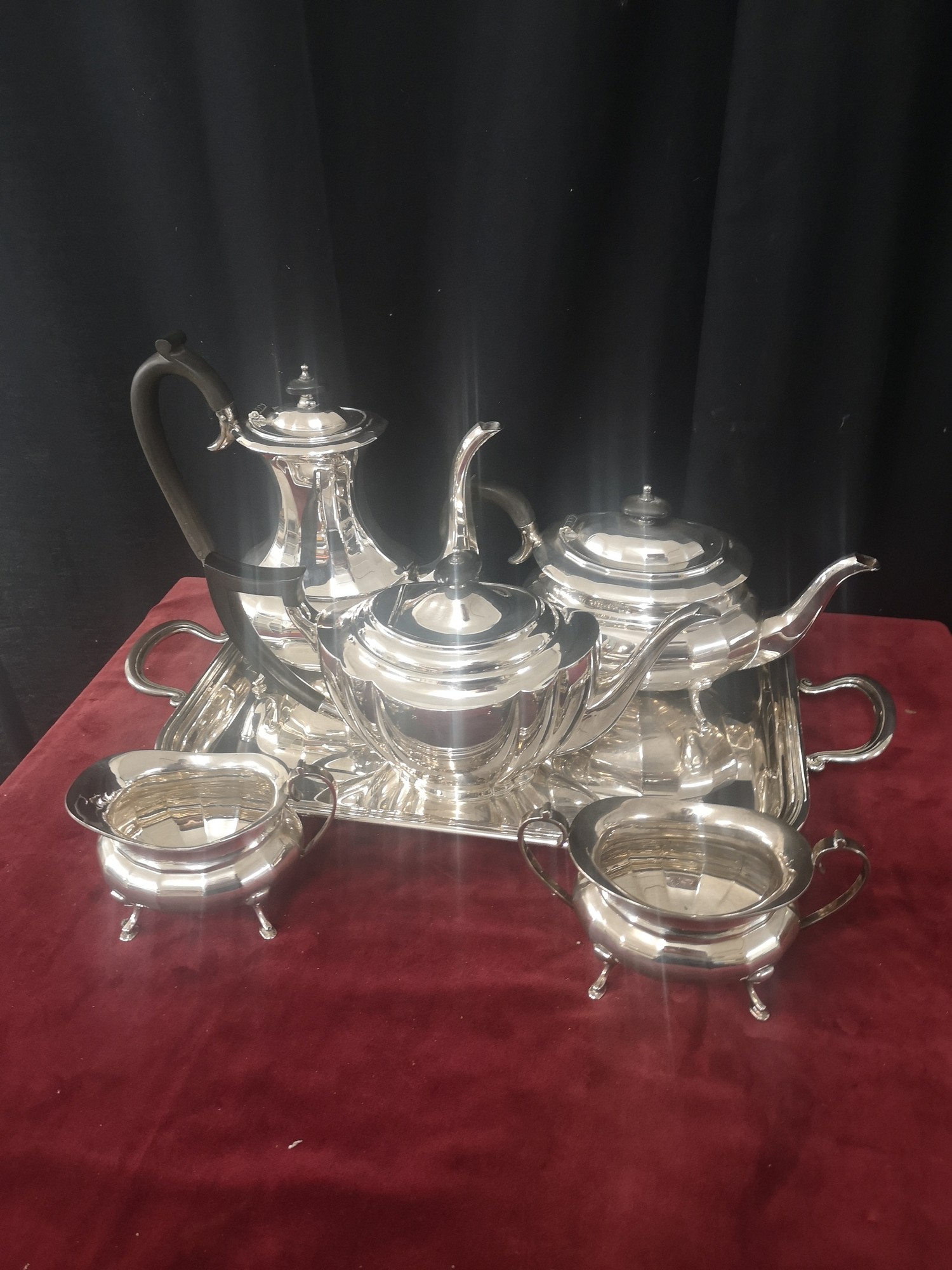 6 piece sheffield silver plated tea service.
