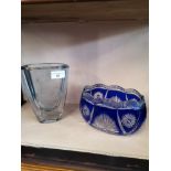Signed Asta Stromberg SWEDISH BALLERINA ETCHED Art Glass VASE together with colbalt blue glass vase.