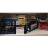 Shelf of models to include corgi beatles mini, vintage car models etc