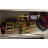 Shelf of van guard models, corgi only fools and horses model together with queen mother lledo