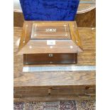 Victorian mother of pearl inlaid ladies jewellery box with fitted interior .