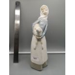 Large Lladro figure woman holding lamb.
