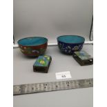 Collection of Early Cloisonné Wares includes match holders and bowls .