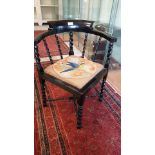 Black painted barley twist childs corner chair with tapestry seat .