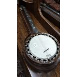 Large Top Quality Banjo With Leather Case Mother Of Pearl Inlays With The Windsor Patent Plaque.
