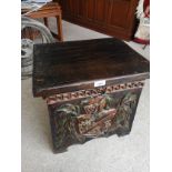 Vintage trunk set in heavy oak with hand painted panels..