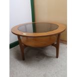 1960s / 70s Teak Retro Circular coffee table with glass insert .