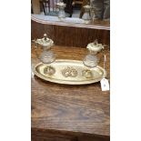 WMF Gilded Tray With Gilt Mounted Cut Glass Caraffes With Facet Cut Etched Decoration Top Quality