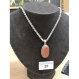 Heavy Silver rope chain set with agate pendant .