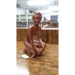 Art deco Nude lady study in red Glazed clay.