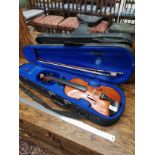 Yamada violin with bow in fitted case.
