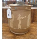 Late Victorian Doulton Lambeth ware tobacco jar with cover .