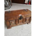 Vintage style small trunk with linen fold design with soldier foliage.