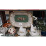 Shelf of collectables includes royal worcester egg holders etc .