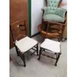 Pair of Lancashire Elm wood ladder back chairs.