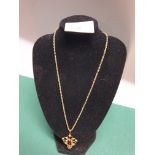 Stunning 9c t Art Deco Pendant With Seed Pearl AND Garnet To Centre With Good Quality 9ct Chain.