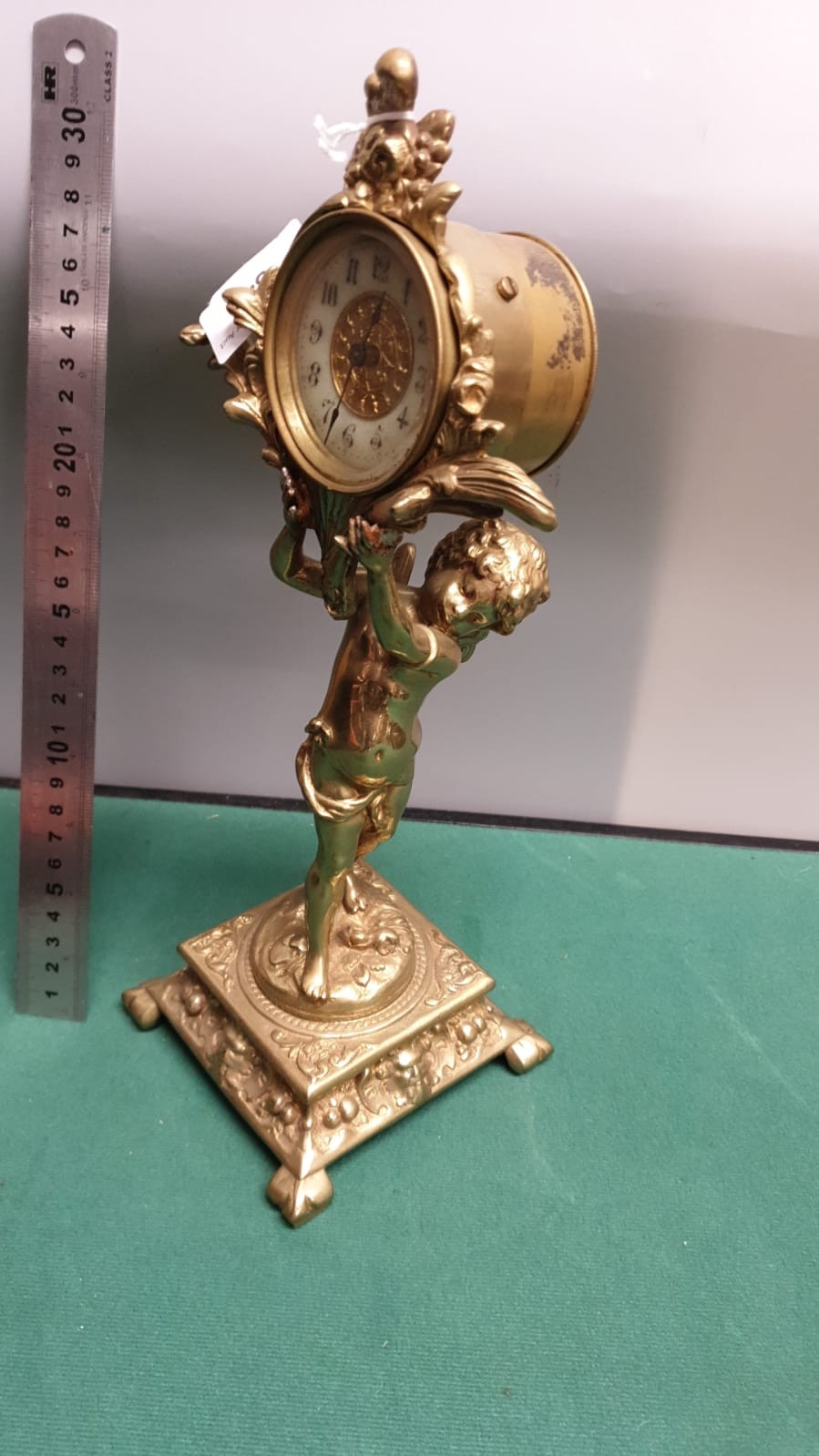 Beautiful Brass Victorian Clock With Putti Cherub Holding Clock Upright With Elaborate Art Work To - Image 2 of 4