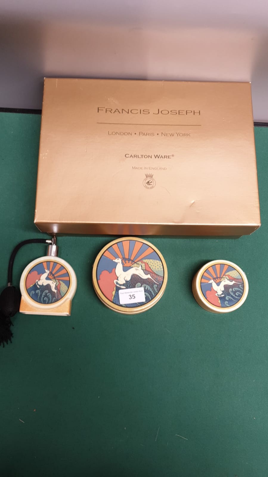 Carlton ware Joseph Francis art deco perfume bottle , with 2 preserve powder dishes set with - Image 2 of 6