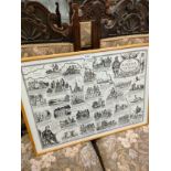 The Border country vintage style map picture framed.