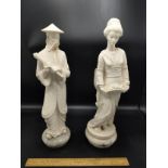 Large pair of japanese figures on plinths stands 12 inches in height signed A Giammelli.