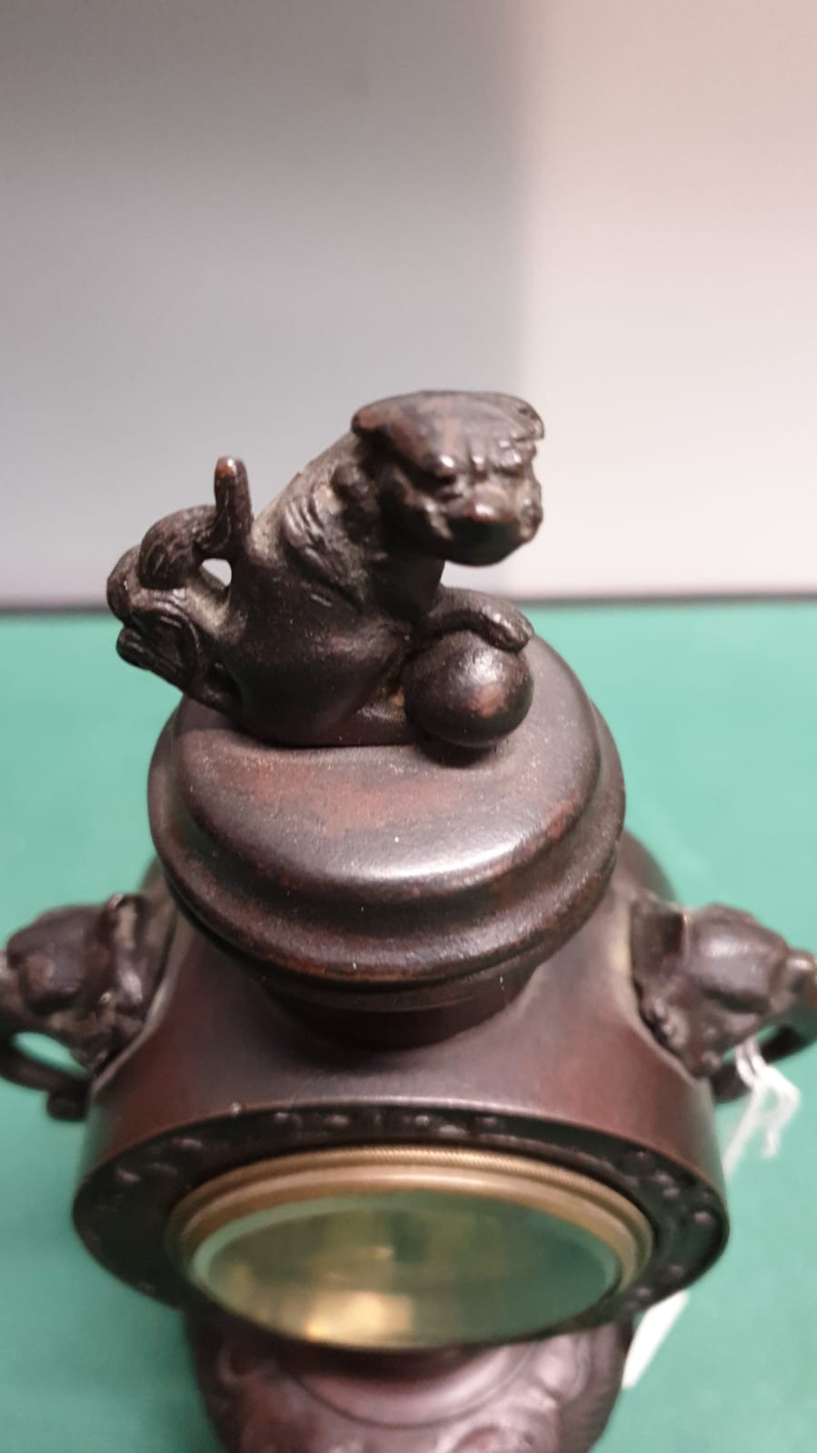 Stunning Bronze Oriental Theme Clock With Dog Of Wu Finial Leading to Elephant Handles Gilded Face 4 - Image 2 of 4