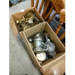Box of brass and box of pewter wares .