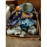 Box of collectables includes lustre vase etc .