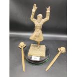 Large brass Scottish figure together with 2 letter openers .
