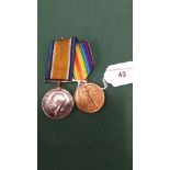 World war one 2 medals L 32394 GNR R A Williams.