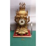 Stunning Victorian Mantel Clock With Huge Brass Elaborate Case Winds Ticks And Chimes With Padded