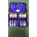 Set of 6 Brazilian silver tea spoons and sugar tongs in fitted casing.