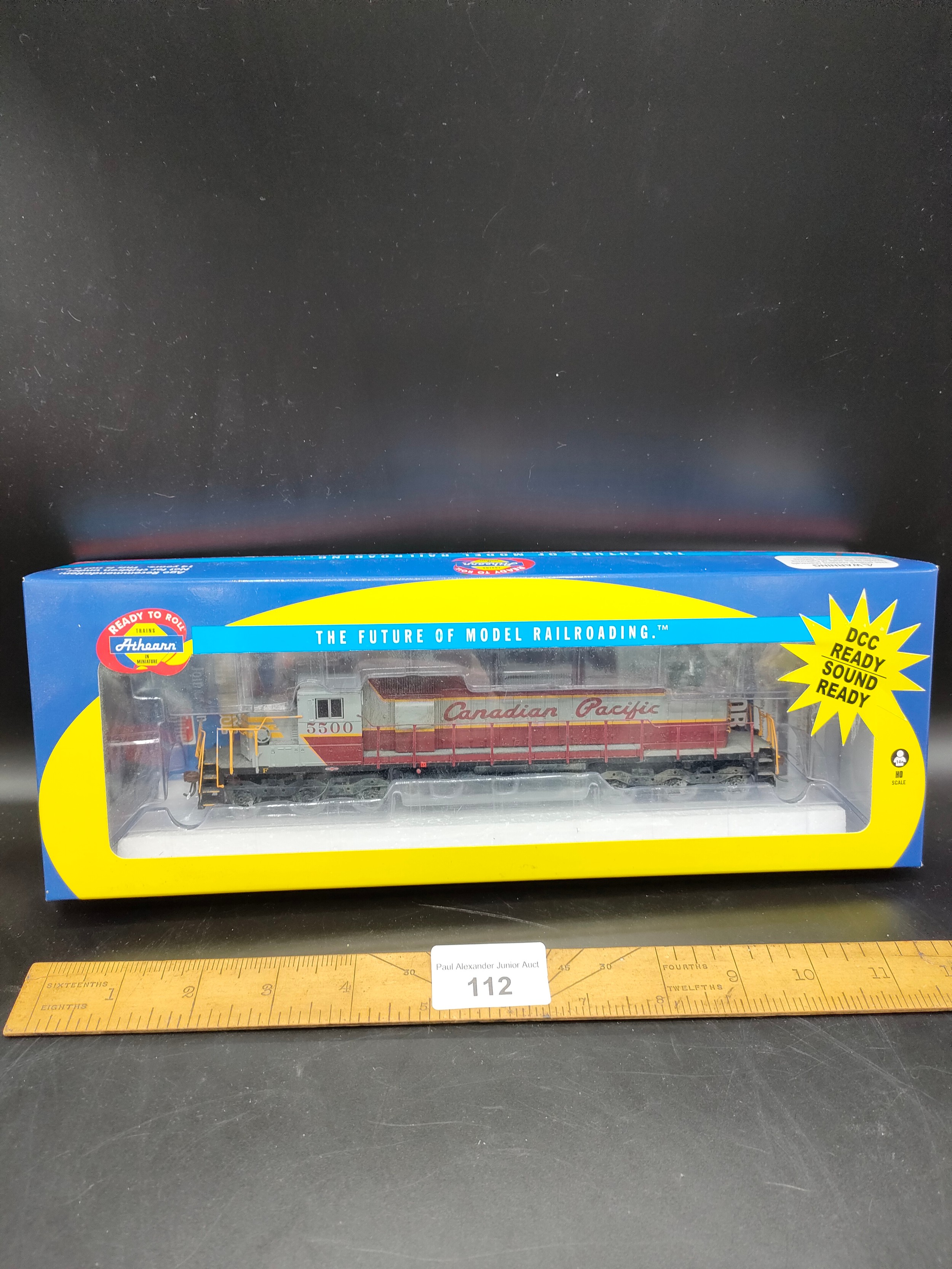 Boxed atheann Canadian Pacific train model.