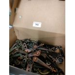 Box of vintage stair carpet clips handles etc .