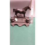 A beautiful example of bronze horse themed double section inkwell signed Mene.