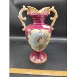 Victorian panel painted vase depicting woman .