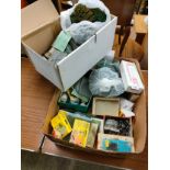 Large box of train scenery and accessories etc