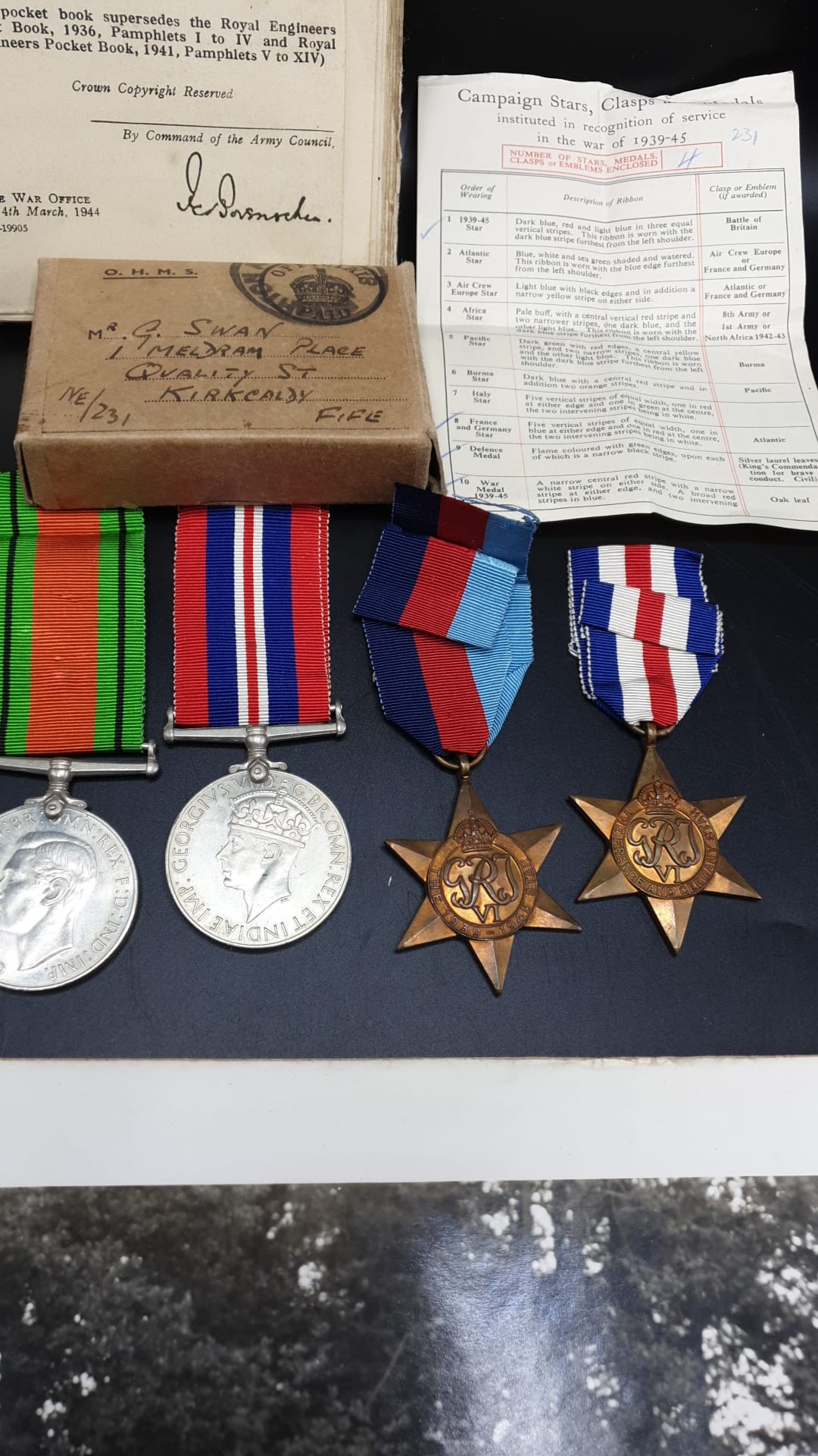 Group Of 4 WW2 Medals with PaperworkRoyal Engineers Reconnaissance book Group Photo ect - Image 2 of 4