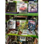 Shelf of Xbox 360 games .