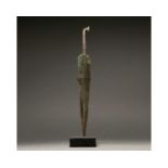 LARGE ANCIENT BRONZE SWORD ON STAND - SUPERB PATINA