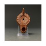 ROMAN NORTH AFRICAN TERRACOTTA OIL LAMP WITH DECORATION