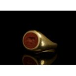 ROMAN SOLID GOLD INTAGLIO RING WITH BULL - XRF TESTED