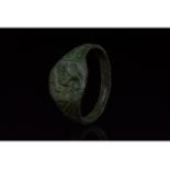 VIKING AGE BRONZE RING WITH DRAGON ON BEZEL