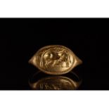 ROMAN GOLD SEAL RING WITH COW AND CALF - XRF TESTED