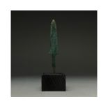 ANCIENT BRONZE SPEAR HEAD ON STAND