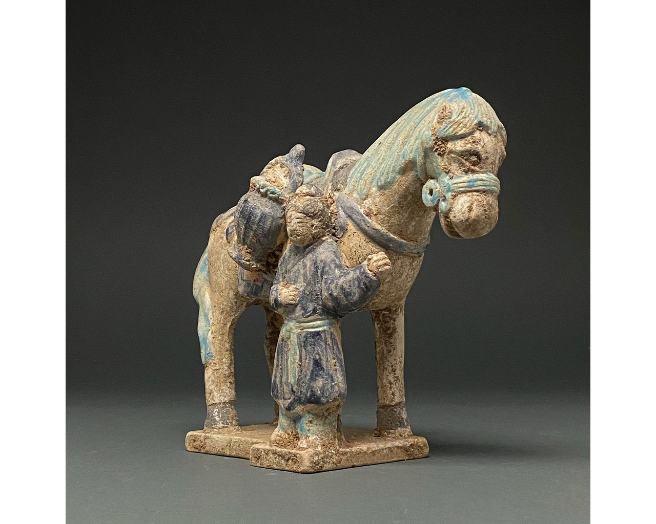 CHINA, MING DYNASTY GLAZED POTTERY HORSE AND GROOM