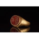 ROMAN SOLID GOLD INTAGLIO RING WITH APOLLO IN CHARIOT - XRF TESTED