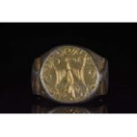 LARGE SILVER GILT BYZANTINE RING WITH EAGLE