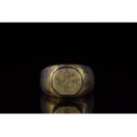 MEDIEVAL SILVER GILT RING WITH MONOGRAM