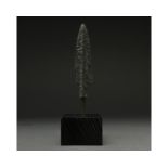 ANCIENT BRONZE SPEAR HEAD ON STAND